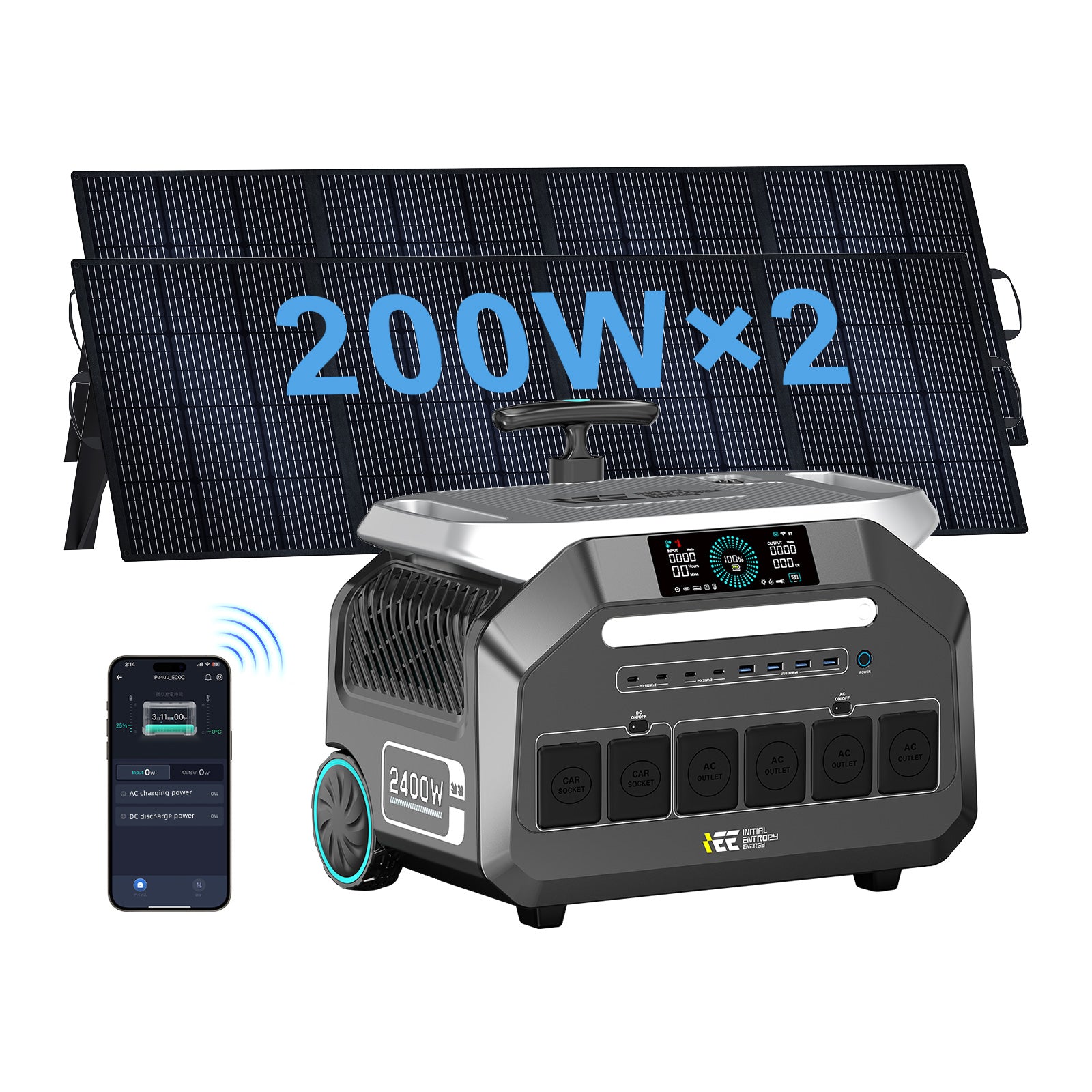 IEE P2400 Solar Generator 2048Wh with 2×200W Solar Panel