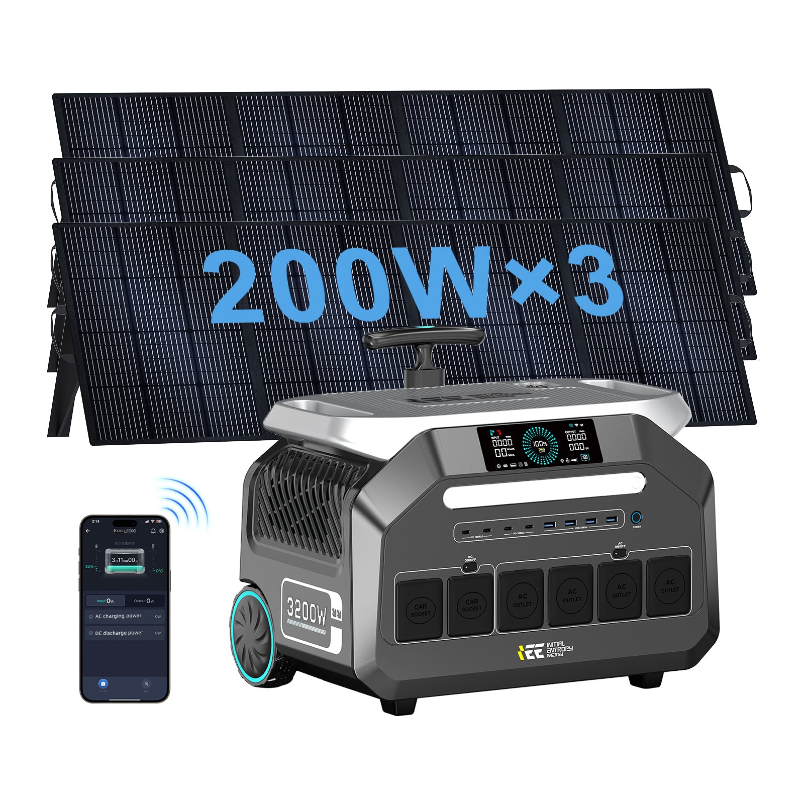 IEE P3200 Solar Generator 2048Wh with 3×200W Solar Panel