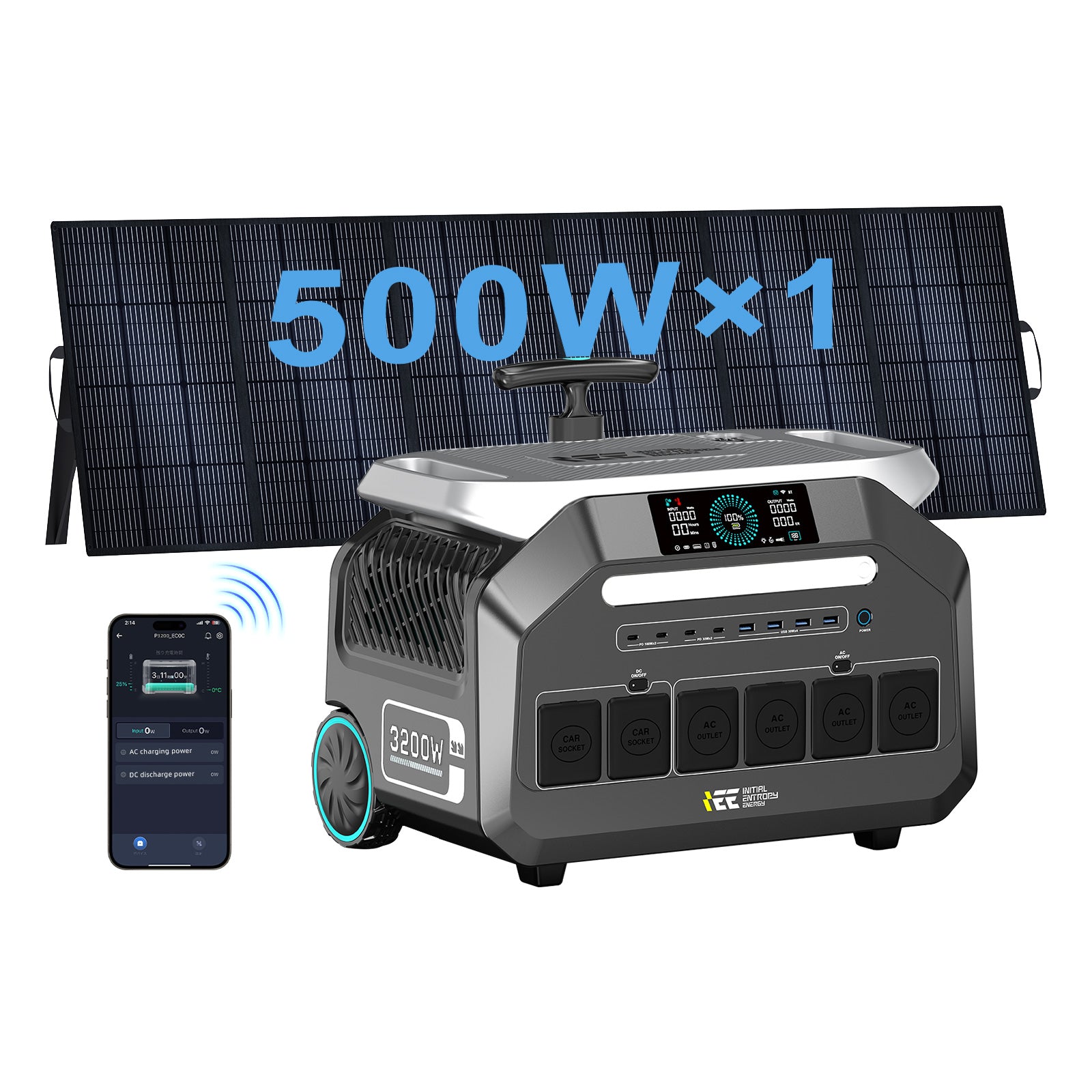 IEE P3200 Solar Generator 2048Wh/3200W with 500W Solar panel