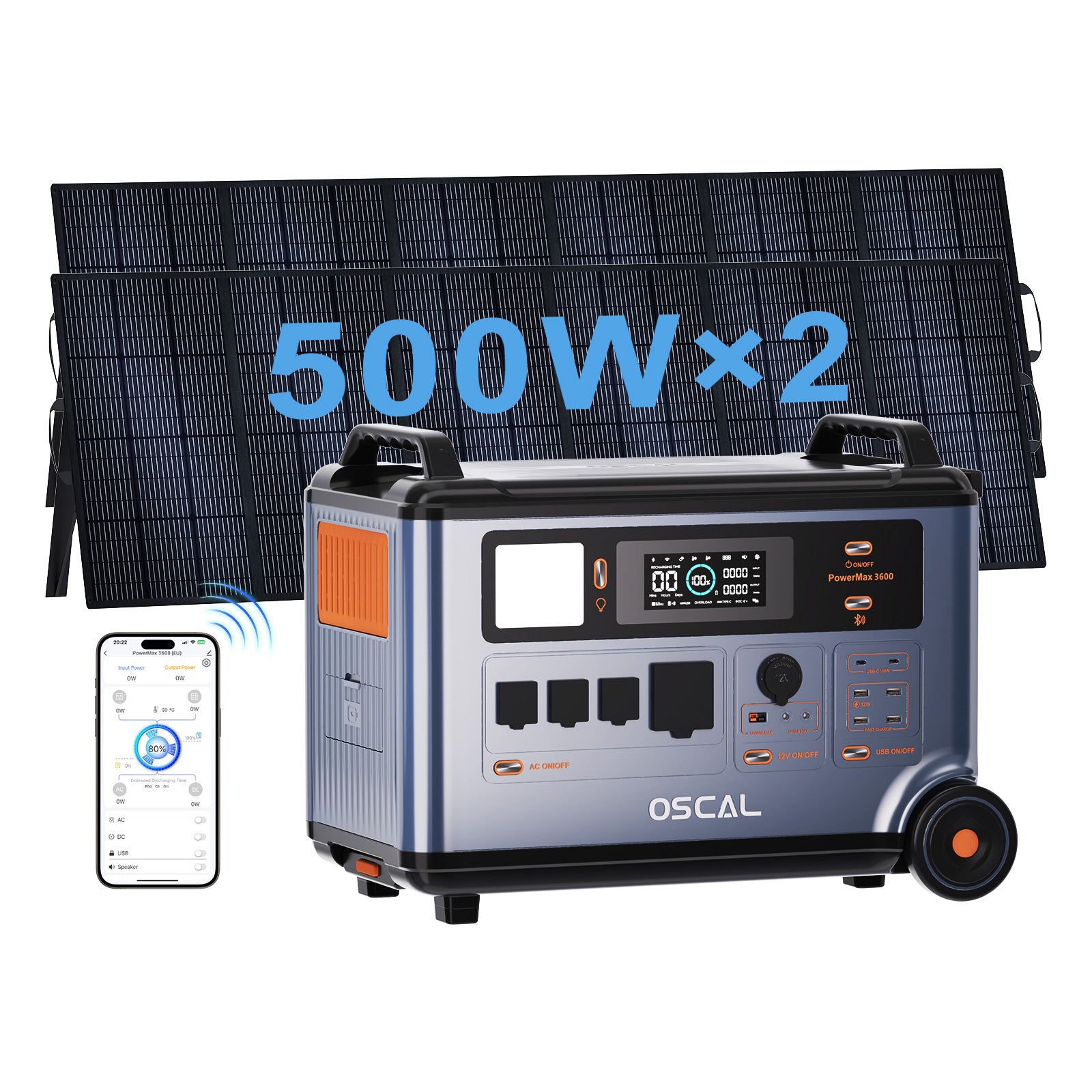 OSCAL PowerMax 3600 With 2×500W Solar Panel