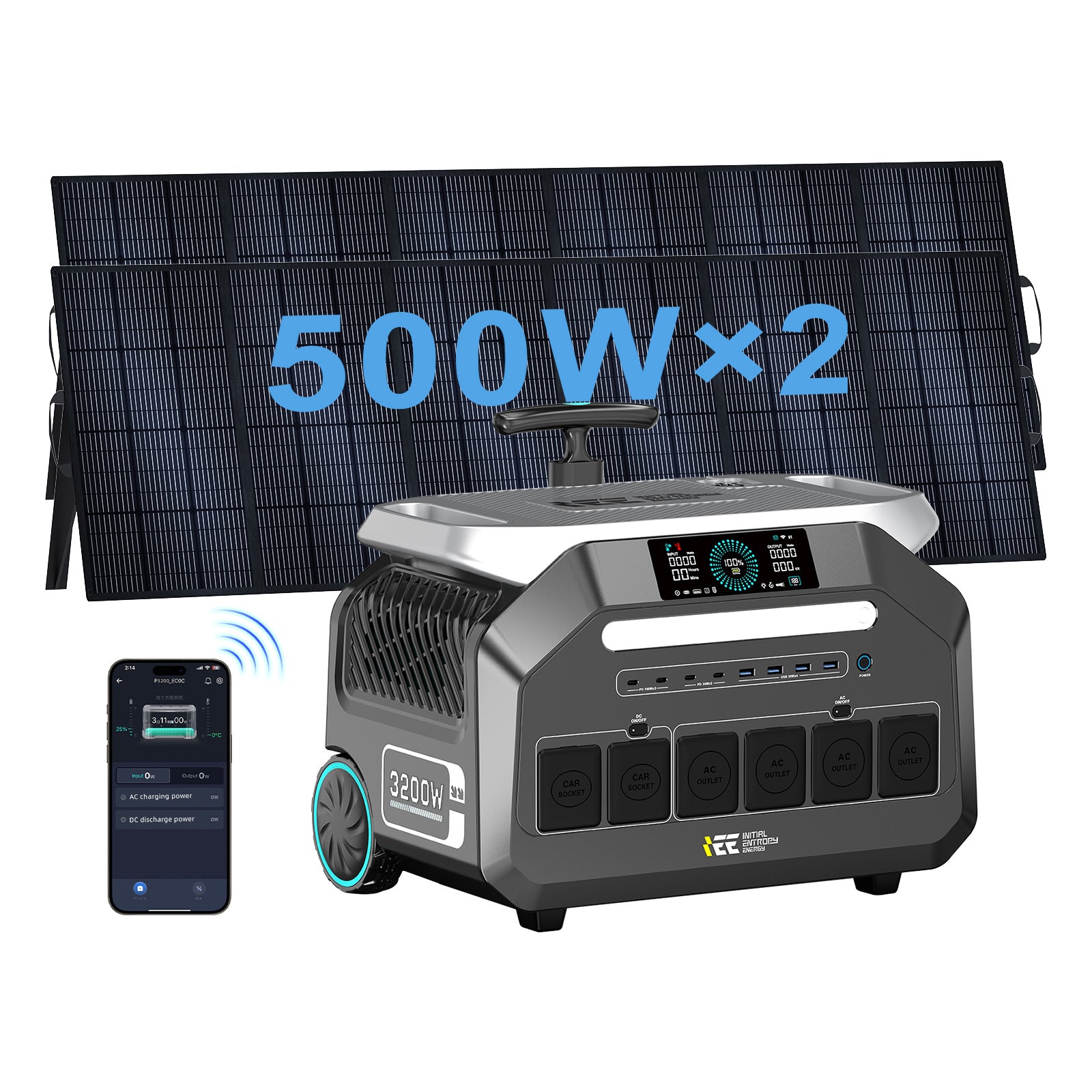 IEE P3200 Solar Generator 2048Wh/3200W With 2×500W Solar Panel