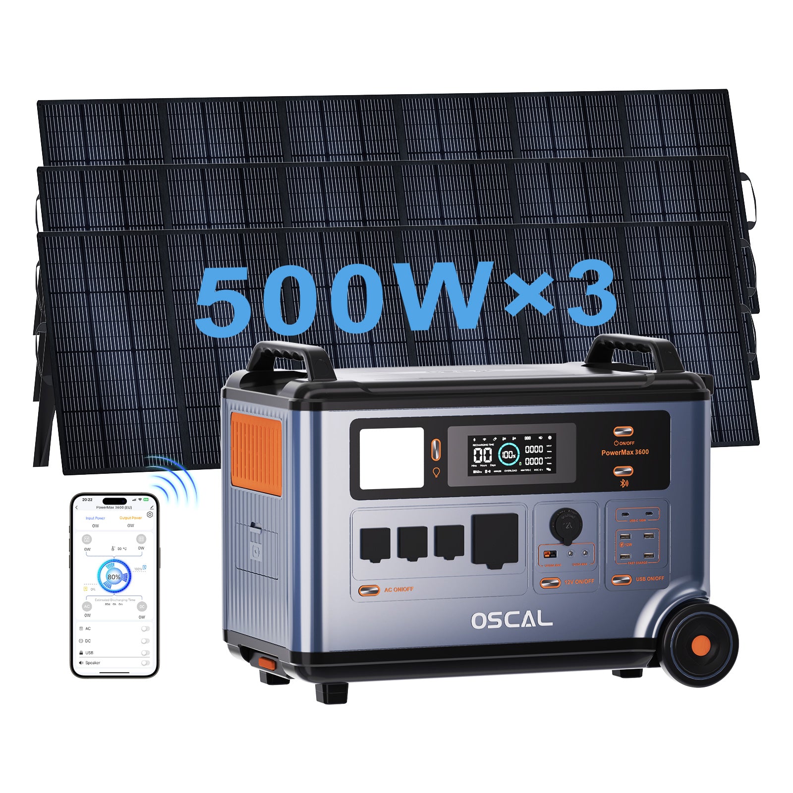 OSCAL PowerMax 3600 With 3×500W Solar Panel