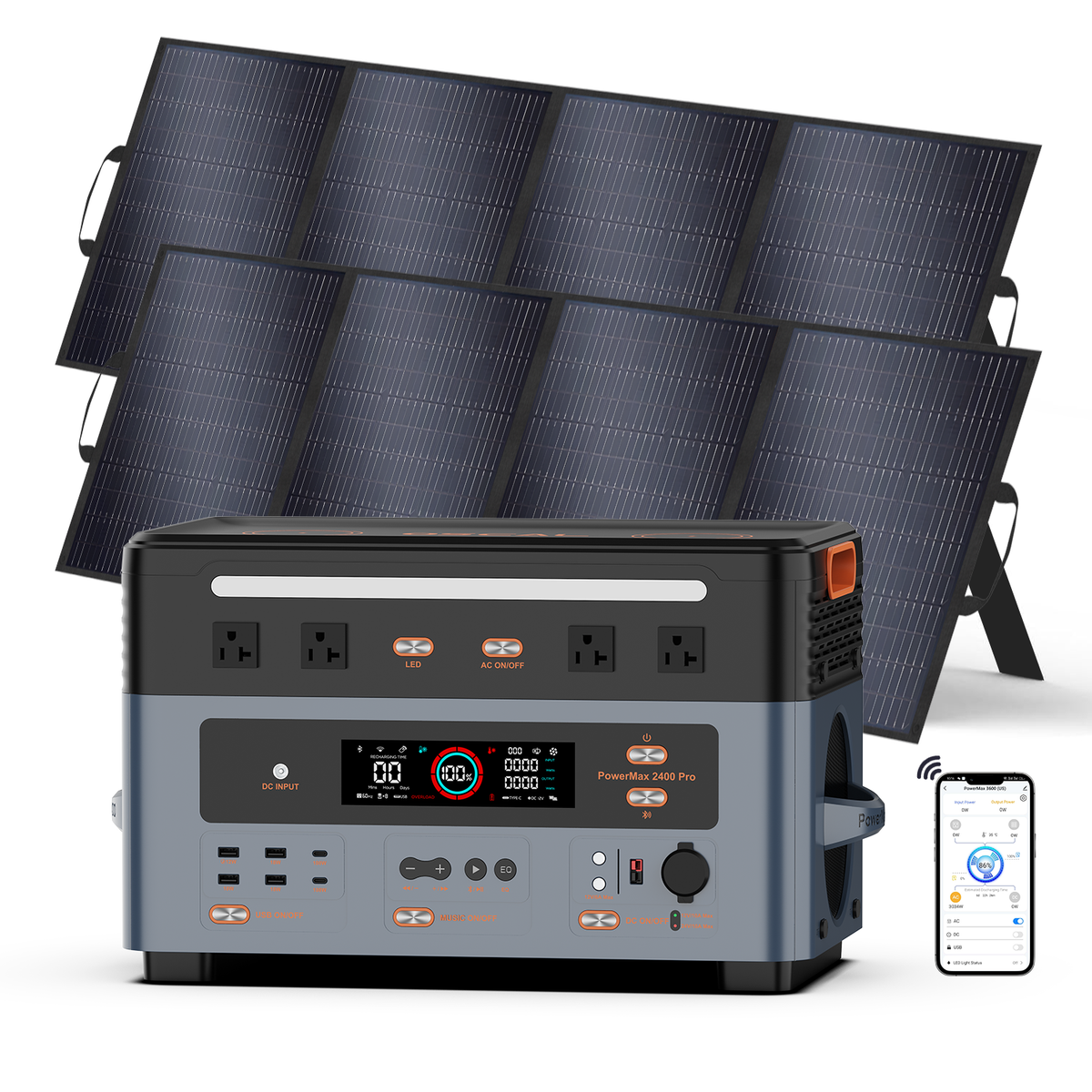 OSCAL PowerMax 2400 Pro 2016Wh Power station with 2×400W Solar panel， On e Off Grid