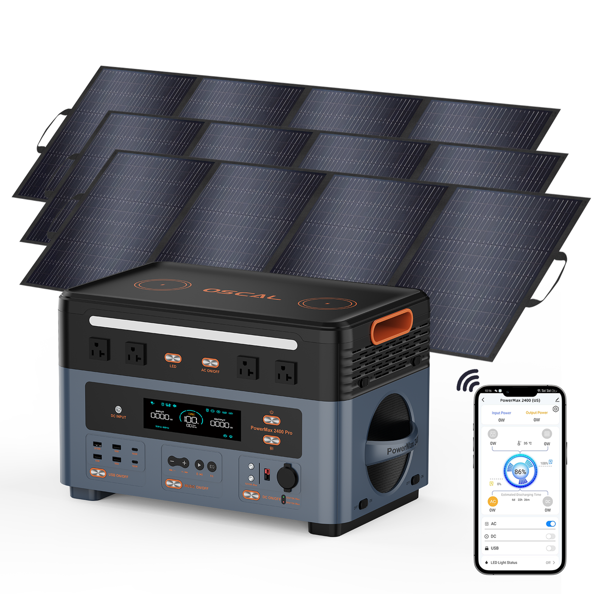 OSCAL PowerMax 2400 Pro Power station 2016Wh with 3×200W,On e Off Grid