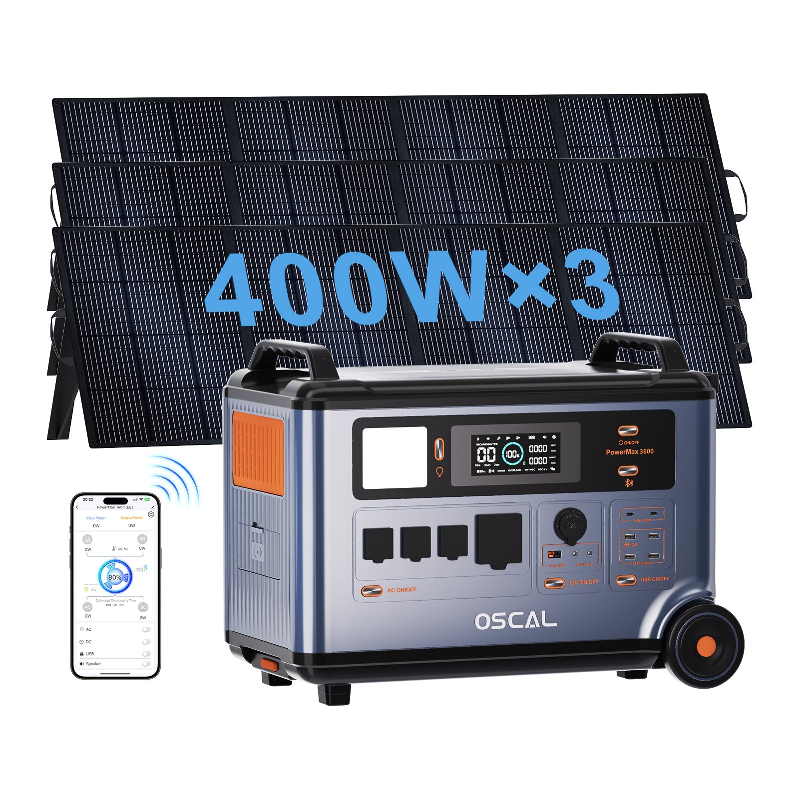 OSCAL Powermax3600 with 3×400W Solar Panel